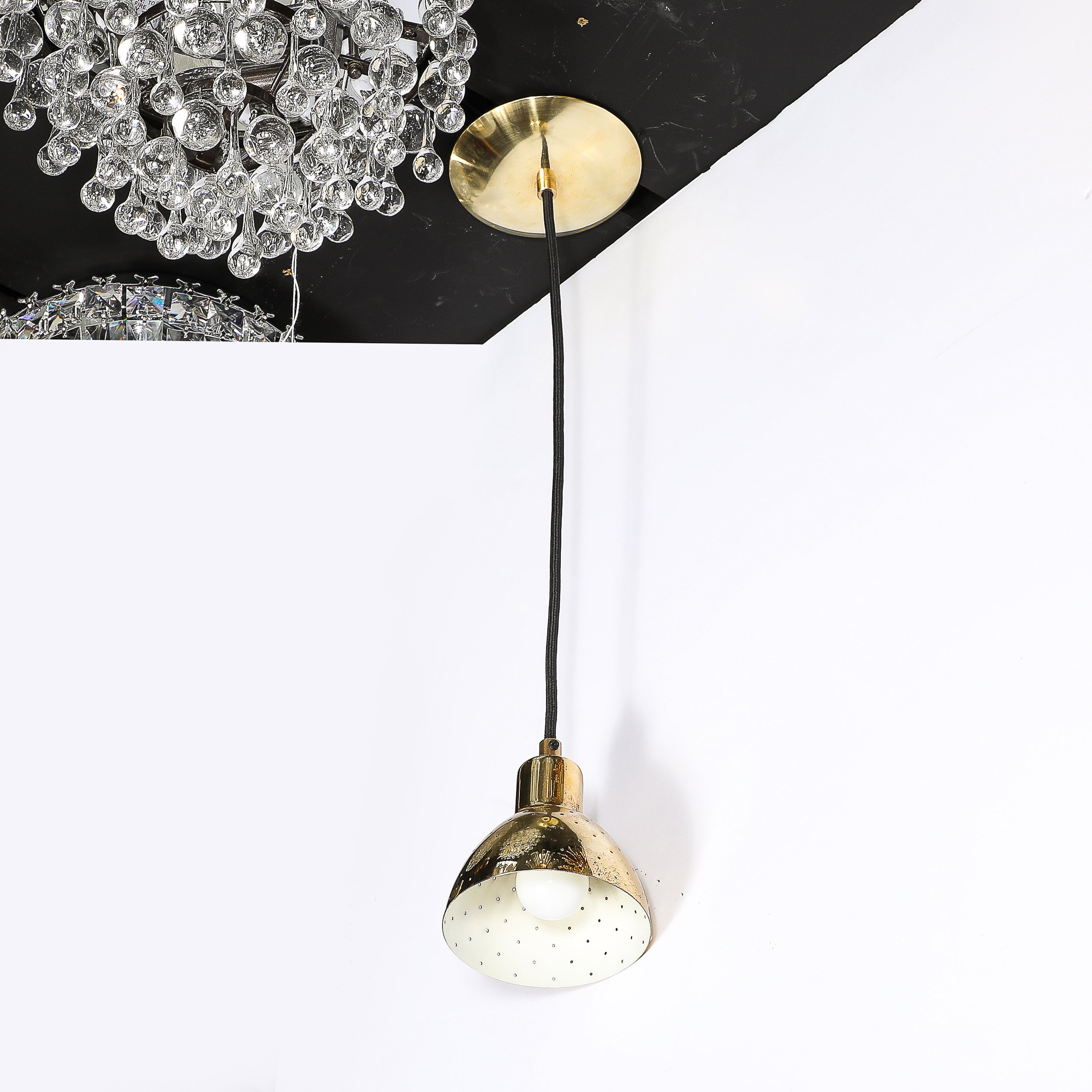 Mid-Century Modernist 8-Globe Polished Brass Chandelier by Hans